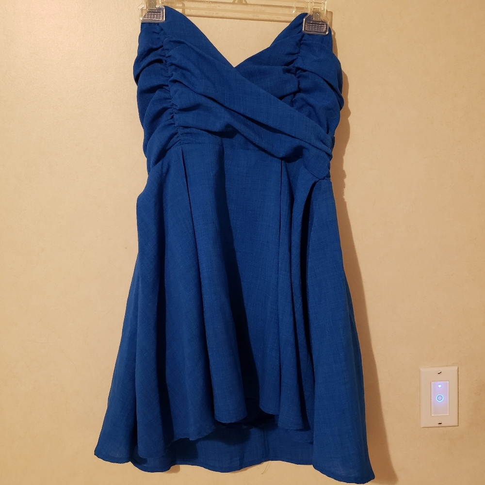 Nasty Gal Blue Strapless Mini Dress Large